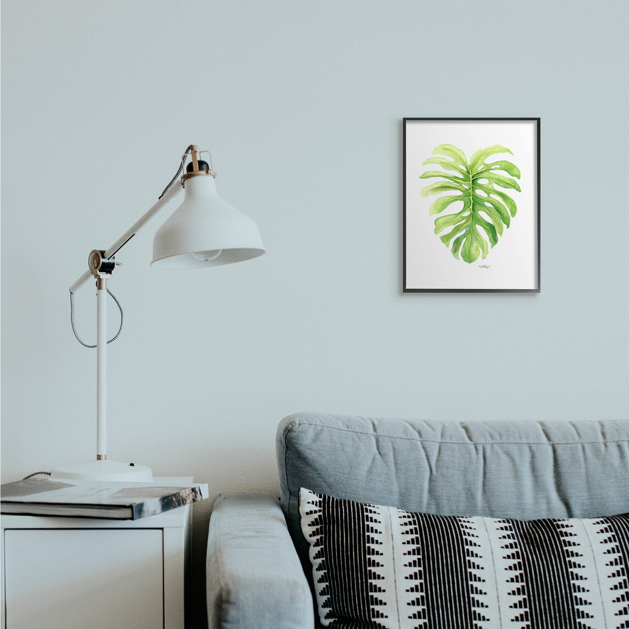 Stupell Industries Monstera Leaf Tropical Plant Over White in Black Frame Wall Art